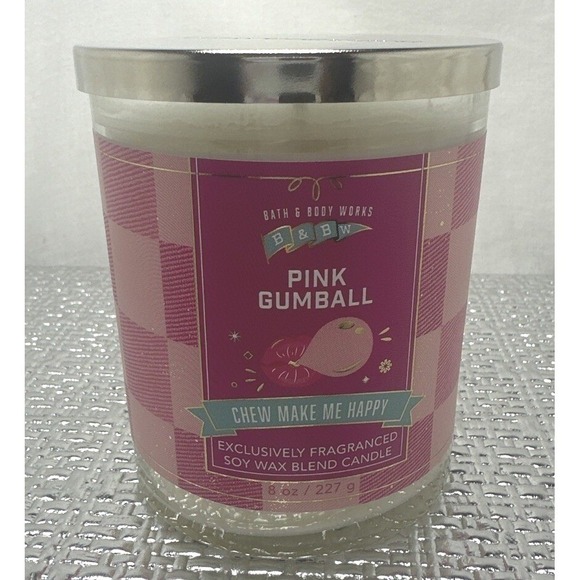 Bath & Body Works Other - Bath & Body Works Pink Gumball Single Wick Candle 8 oz Soy Wax Blend Pink New